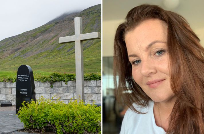 Sigríður Rannveig segist vona að sannleikurinn fái loksins að koma í ljós. Til vinstri má sjá minningalund um þá sem fórust í snjóflóðunum árið 1995.