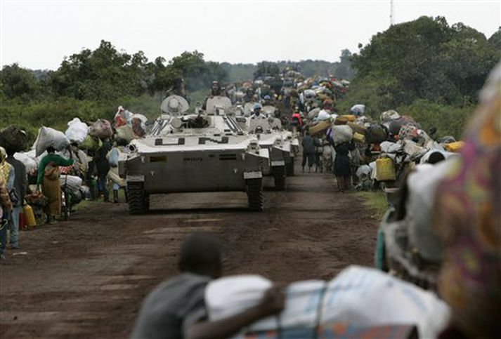 Gæsluliðar Sameinuðu þjóðanna á flótta í Kongó.