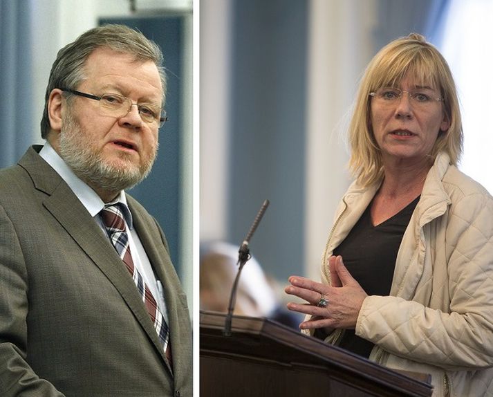 Össur og Vigdís tókust létt á í þingsal í dag.
