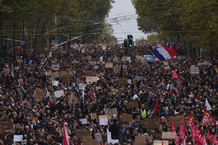 Á laugardaginn síðastliðinn kom fjöldi saman í París og mótmælti.