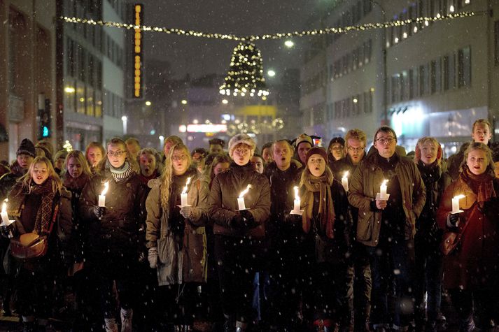Frá friðargöngunni í Reykjavík á Þorláksmessu í fyrra.