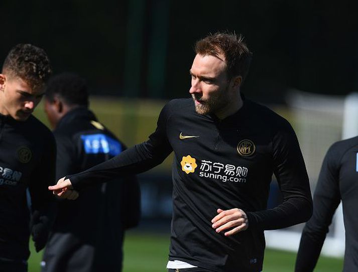 Christian Eriksen á æfingu Inter áður en veiran skall á.
