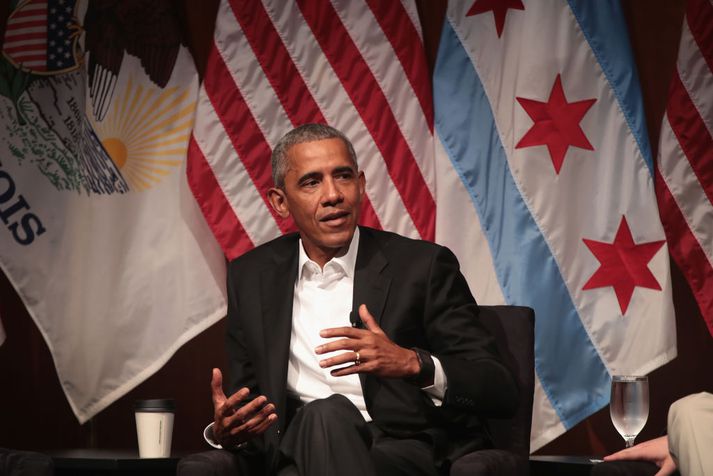 Barack Obama í háskólanum í Chicago í gær.
