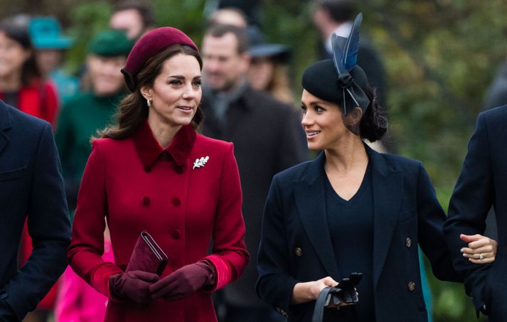 Það var ekki að sjá annað en að vel færi á með Katrínu og Meghan er þær mættu til messu á jóladag.