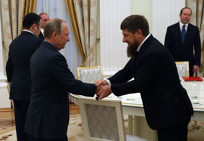 Vladimir Pútín Rússlandsforseti og Ramzan Kadyrov héraðsstjóri Téténíu.