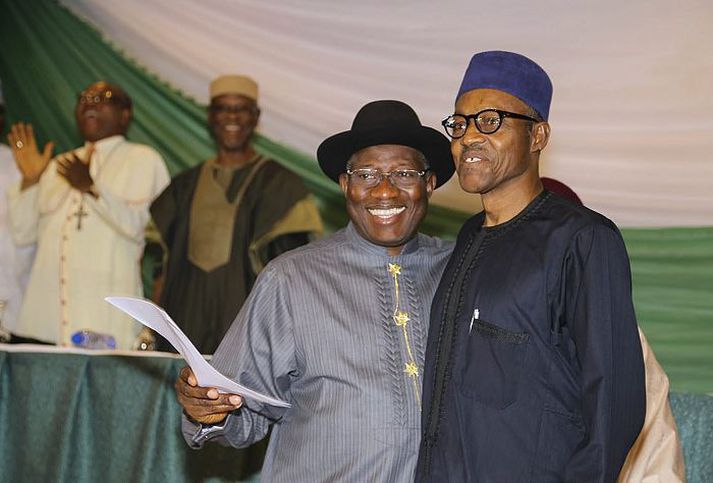 Forsetinn og mótherjinn Goodluck Jonathan og Muhammadu Buhari.Fréttablaðið/EPA