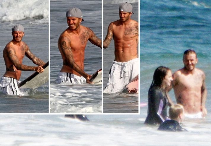 David Beckham er með rennisléttan maga.