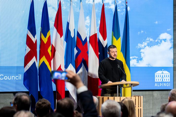 Frá heimsókn Vólódímír Selenskí á Norðurlandaráðsþingi á Íslandi.