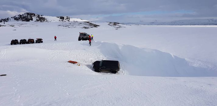 Björgunarsveitir að störfum í dag.