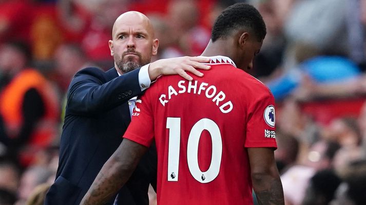 Erik Ten Hag, þjálfari Manchester United, var ósáttur með Rashford. 
