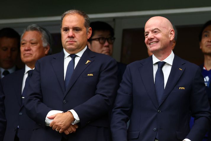 Montagliani og Infantino á HM í sumar. Kastast hefur í kekki þeirra á milli síðan þá. 