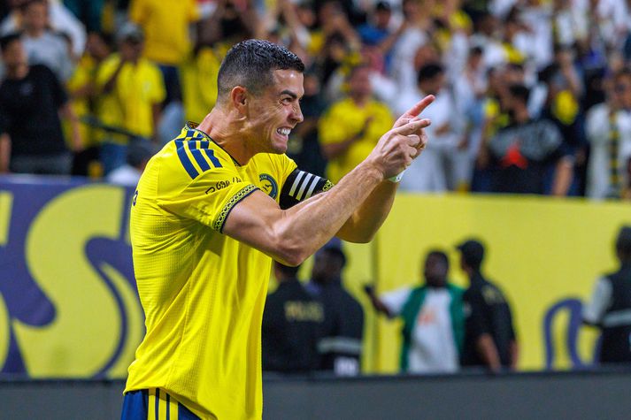 Cristiano Ronaldo fagnar einu marka sinna í sigri Al Nassr í kvöld.