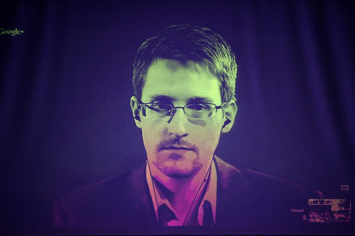Edward Snowden er vinsæll ráðstefnugestur en hann getur ekki yfirgefið Rússland.