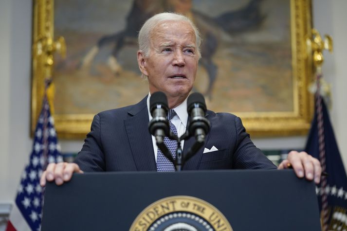 Joe Biden var harðorður í garð hæstaréttar Bandaríkjanna á blaðamannafundi í Hvíta húsinu í dag.