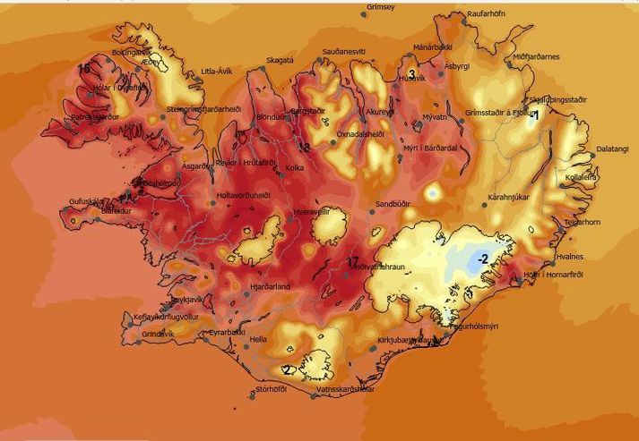 Heitast verður á Vesturlandi og norðvesturhorninu í dag.