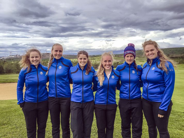 Íslenska kvennalandsliðið. Frá vinstri: Ragnhildur Kristinsdóttir, Anna Sólveig Snorradóttir, Sunna Víðisdóttir, Berglind Björnsdóttir, Guðrún Brá Björgvinsdóttir og Signý Árnórsdóttir.