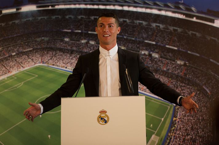 Cristiano Ronaldo á blaðamannfundinum í dag.