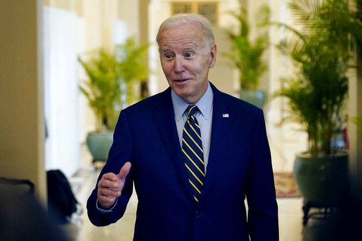 Joe Biden Bandaríkjaforseti var afar kátur þegar blaðamenn ræddu við hann í morgun.