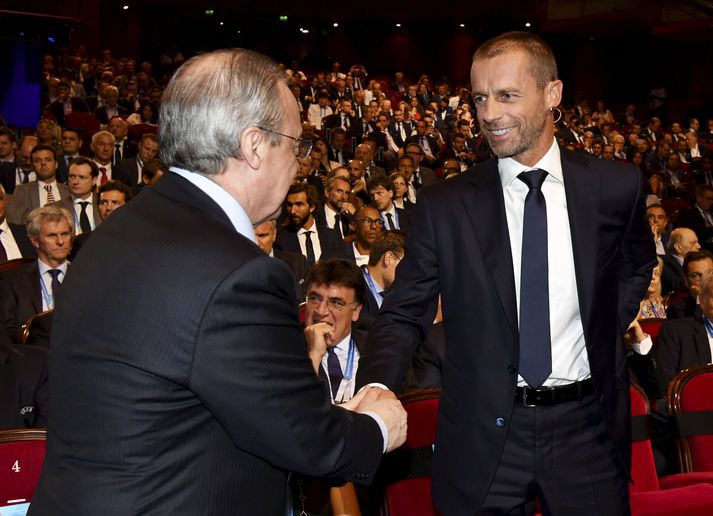 Florentino Perez og Alexander Ceferin, forsetar Real Madrid og UEFA. 
