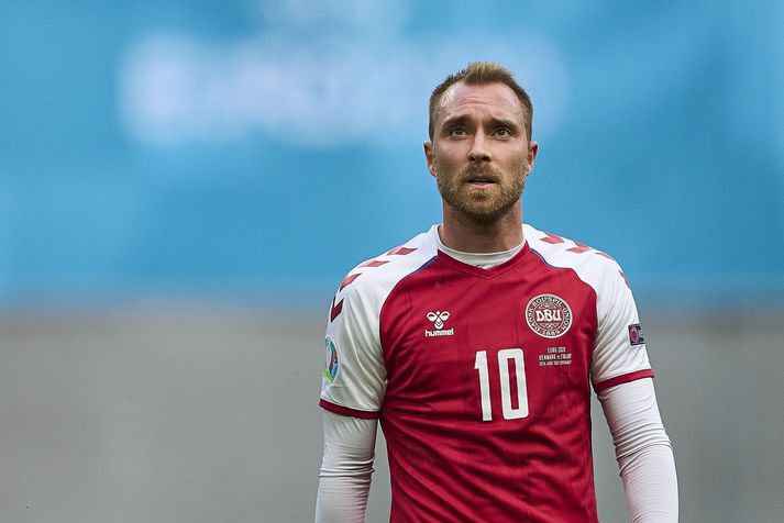 Christian Eriksen í leiknum fræga á móti Finnlandi á EM síðasta sumar.