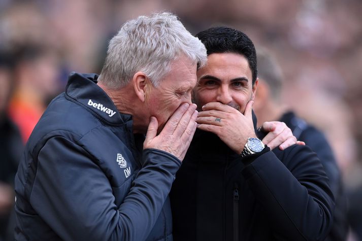 David Moyes og Mikel Arteta ræðast við.