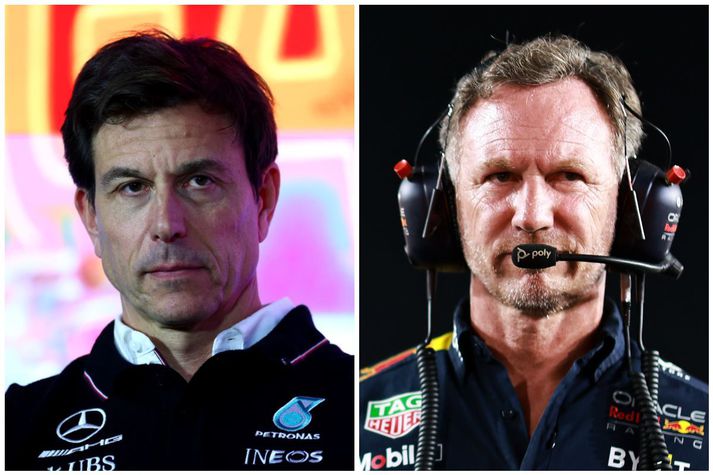 Toto Wolff, framkvæmdastjóri Formúlu 1 liðs Mercedes og Christian Horner, liðsstjóri Red Bull Racing