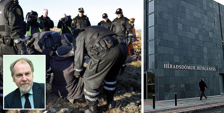 Í grein Skúla og Ragnheiðar segir að ákærðu þekki saksóknarann í málinu sem manninn sem sást stýra lögregluaðgerðum í hrauninu, daginn sem fólkið var handtekið, flutt af vettvangi og læst í fangaklefa.