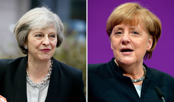 Theresa May og Angela Merkel.