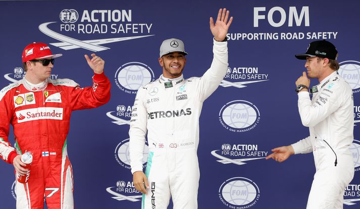 (t.h) Kimi Raikkonen varð þriðji, Lewis Hamilton var fljótastur og Nico Rosberg varð annar.