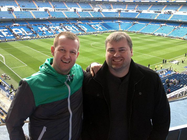 Þór Bæring og Bragi Hinrik, eigendur Gaman Ferða, á Santiago Bernabeu, heimavelli Real Madrid.
