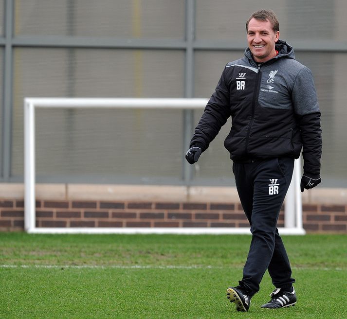 Rodgers glaðbeittur á æfingu.