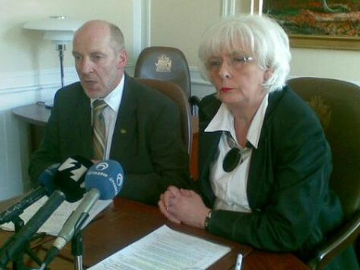 Leiðtogar stjórnarflokkanna á fundi með blaðamönnum í Stjórnarráðinu í gær.