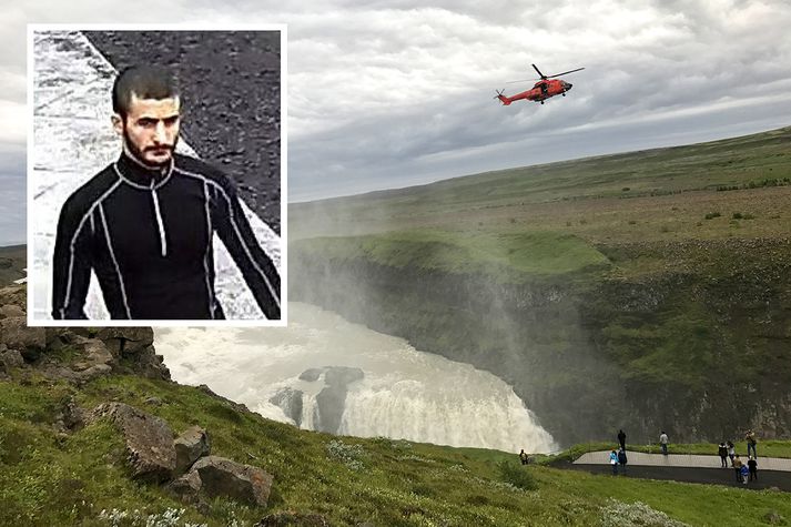 Myndin sem lögreglan á Suðurlandi hefur birt af Nika Begades er úr öryggismyndavélum við Gullfoss. Í kringum fimmtíu björgunarsveitarmenn hafa verið að störfum við leitina.