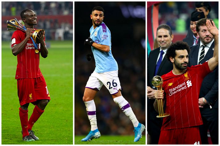 Mane, Mahrez og Salah eru tilnfendir.