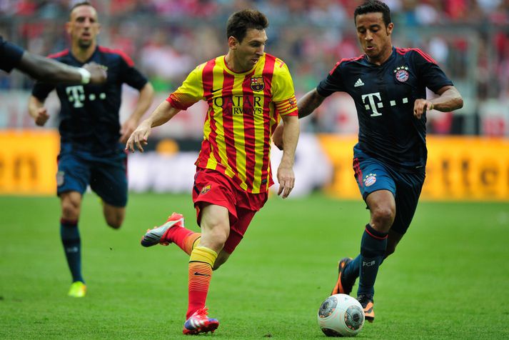 Thiago Alcantara og Lionel Messi voru áður samherjar hjá Barcelona.