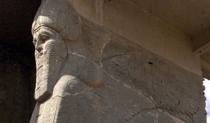 Frá rústum borgarinnar Nimrud, sem varð fyrir barðinu á ISIS á föstudaginn.