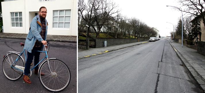 Magnús var að hjóla inn Laufásveg þegar hann lenti í árekstri við bifreið og lítil umferðateppa myndaðist sem fór illa í bílstjóra sem kom aðvífandi.