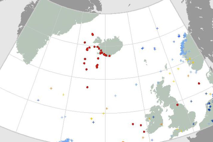Eldingakort af vef Veðurstofu Íslands.