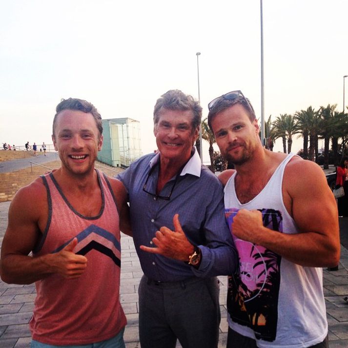 Ari Bragi, Hasselhoff og Steinar Saxenegger njóta lífsins í Barcelona.