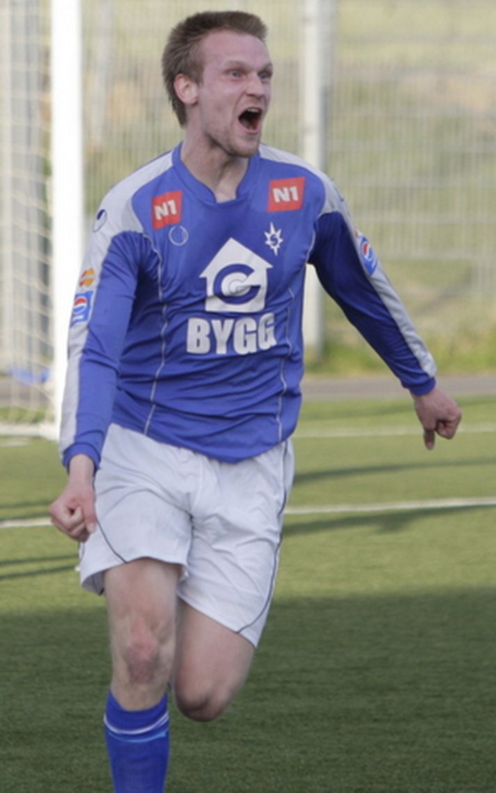 Tryggvi Bjarnason fagnar marki í leik með Stjörnunni.
