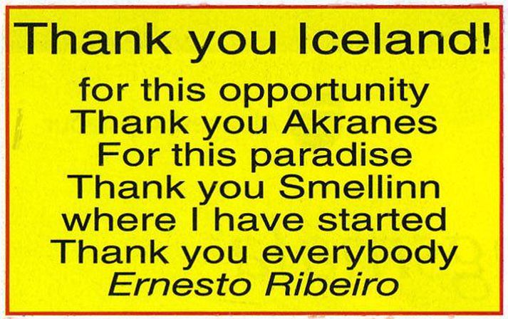 Ernesto þakkar landi og þjóð, Smellinn og Akranesi í auglýsingablaðinu Póstinum.