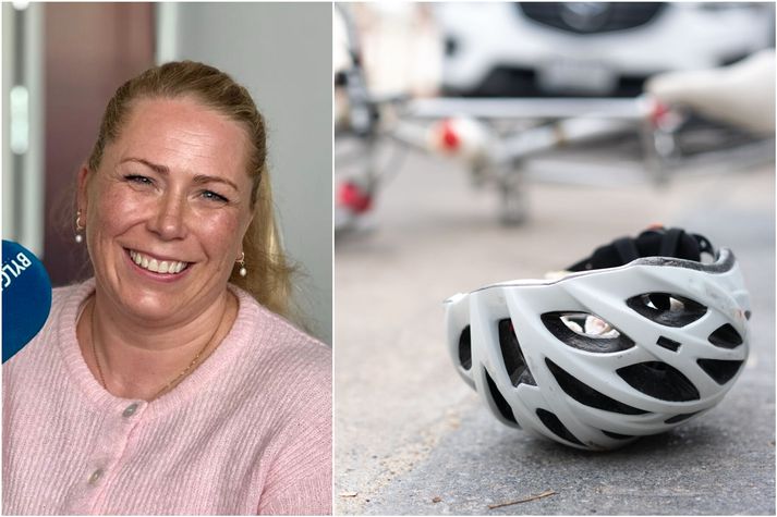Rétt náði að stilla hjálminn sem bjargaði lífi dótturinnar