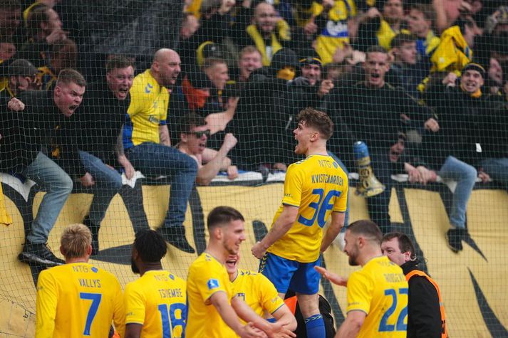 Leikmenn og stuðningsmenn Bröndby fögnuðu vel í dag.