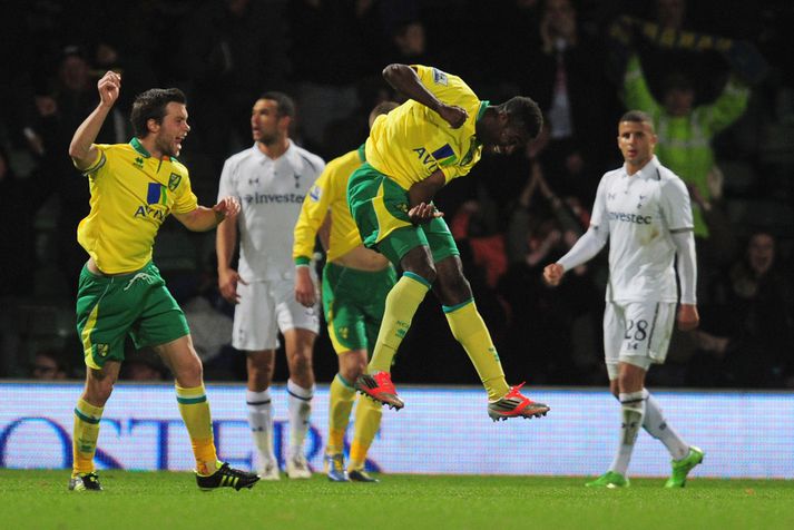 Alex Tettey fagnar hér fyrra marki Norwich.