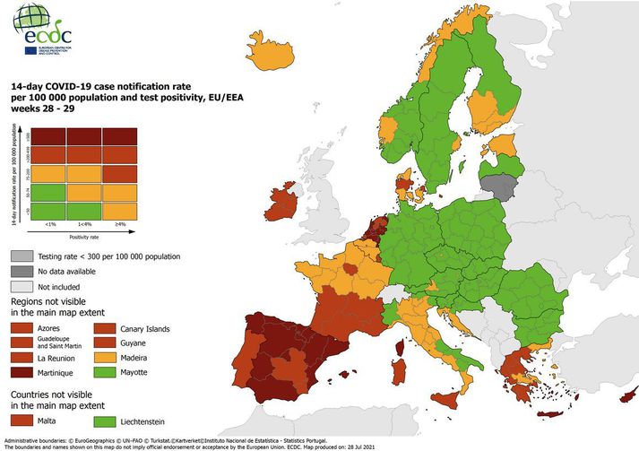 Ísland er appelsínugult.