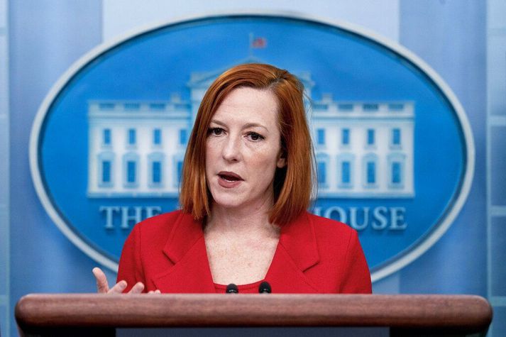 Jen Psaki, fjölmiðlafulltrúi Hvíta hússins, á fréttamannafundi í gær.