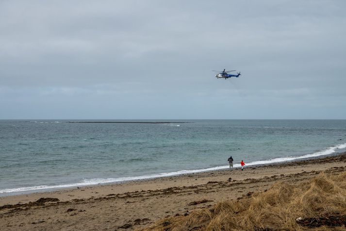 Þyrla Landhelgisgæslunnar tók þátt í leitinni að Söndru Líf í dag.