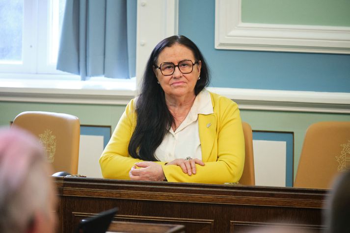 Inga Sæland flytur opnunarerindi fundarins. 