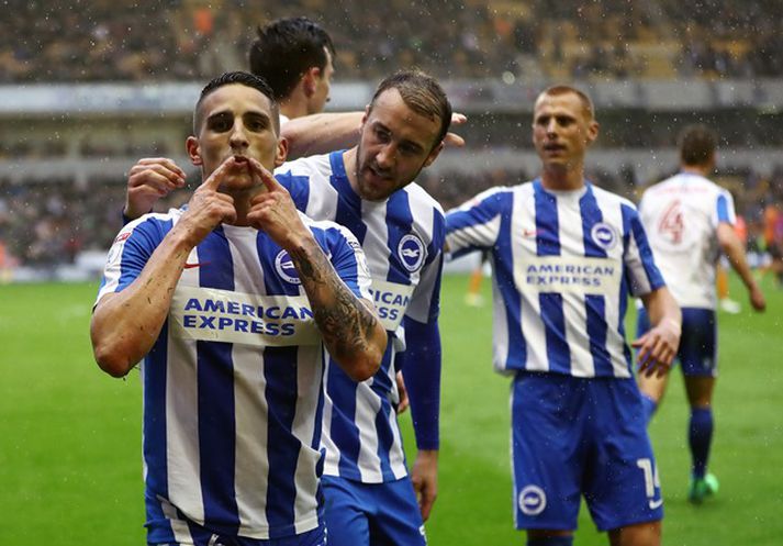 Anthony Knockaert skoraði bæði mörk Brighton í dag.