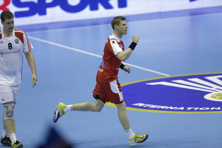 Guðjón Valur Sigurðsson fagnar hér marki í leiknum gegn Rússum í gær. 